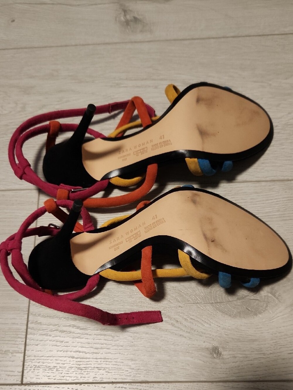 ZARA WOMAN Multicolor Strappy Suede Stiletto Sandals - Picture 2 of 2